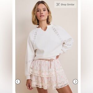 francescas samantha white & pink bow print tiered lace mini skirt size small